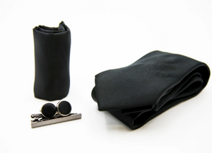 Paul Andrew- Black Plain Satin Tie Set (204)