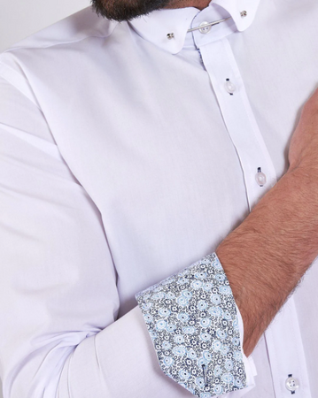 Marc Darcy- Benson White Penny Collar Tie Bar Long Sleeve Shirt