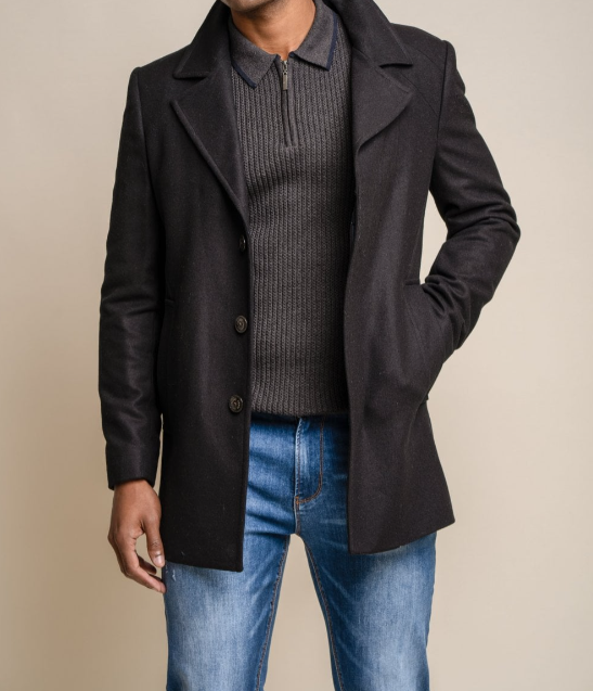 House of Cavani- Nelson Black Wool Blend Coat