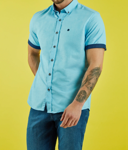 Mish Mash- Turquoise Regular Fit Summit Oxford Short Sleeve Shirt