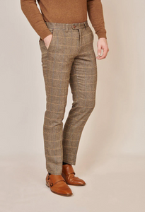 Marc Darcy- Ted Tan Tweed Check Trouser