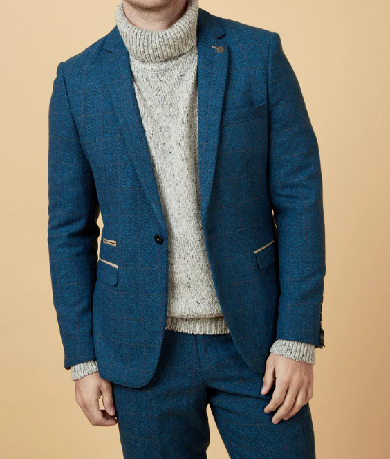 Marc Darcy- Dion Blue Check Tweed Blazer – Kingsley Menswear