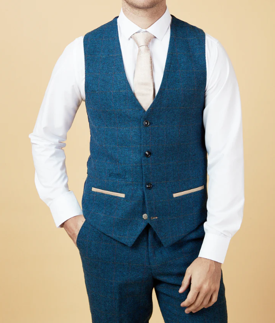 Blue check 2024 tweed waistcoat