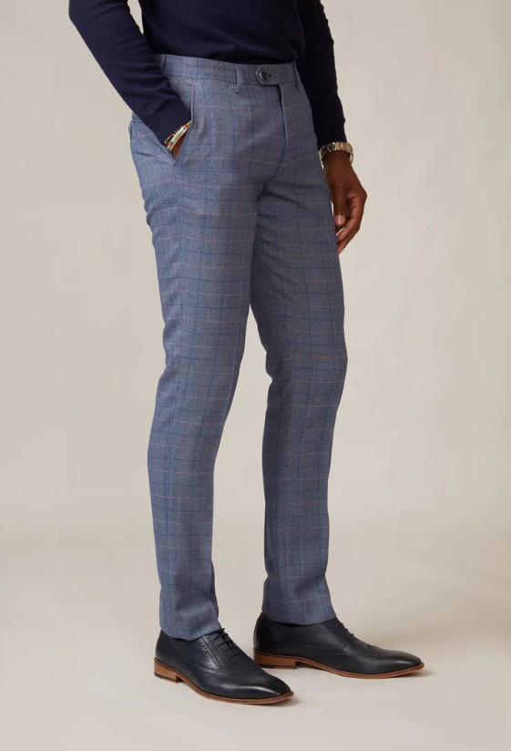 Marc Darcy- Hilton Blue Check Tweed Trouser