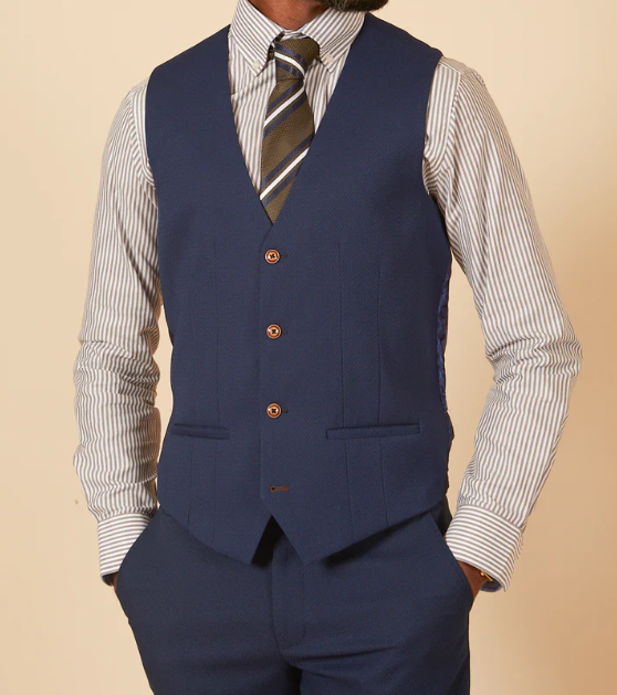 Marc Darcy- Max Royal Blue Waistcoat With Contrast Buttons