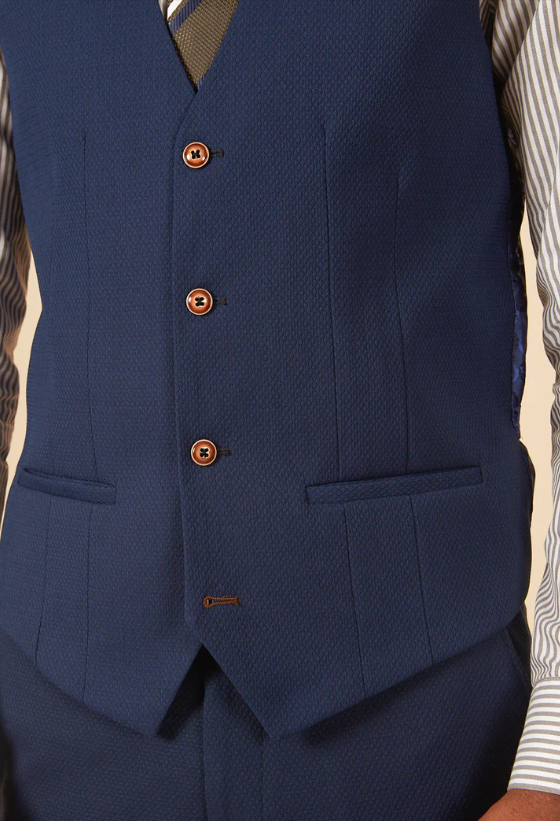 Marc Darcy- Max Royal Blue Waistcoat With Contrast Buttons