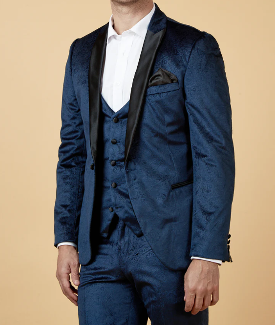 SIMON - Black Velvet Jacquard Three Piece Suit – Marc Darcy