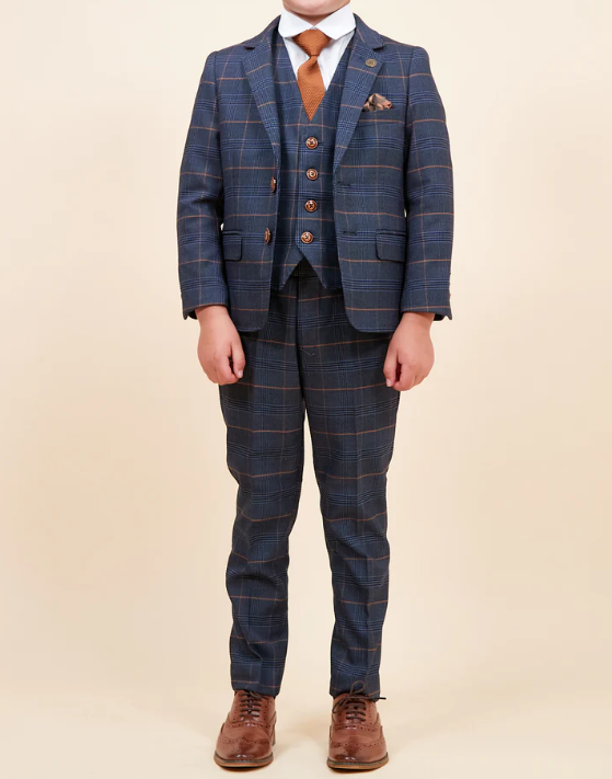 Marc Darcy- Children's Jenson Marine Navy Check Three Piece Suit