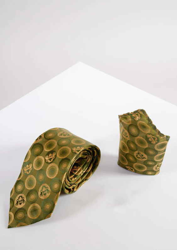 Marc Darcy- Tan Bubbles Tie and Pocket Square Set