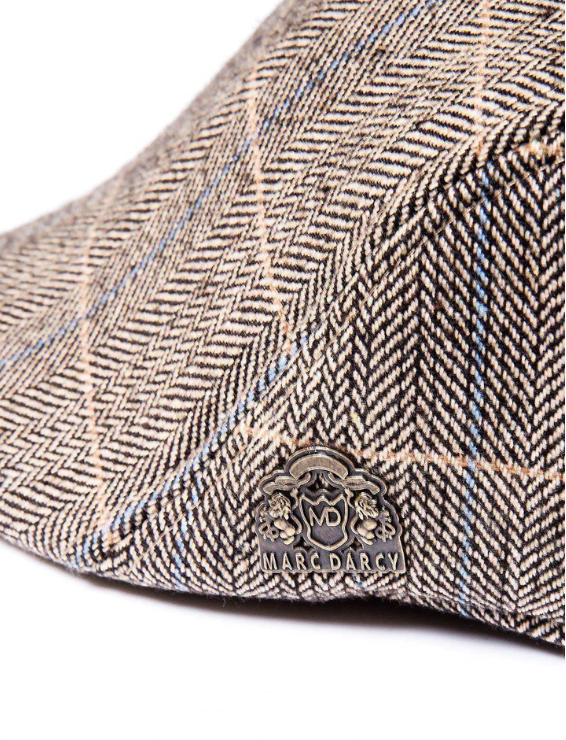 Marc Darcy- Ted Tan Tweed Check Flat Cap