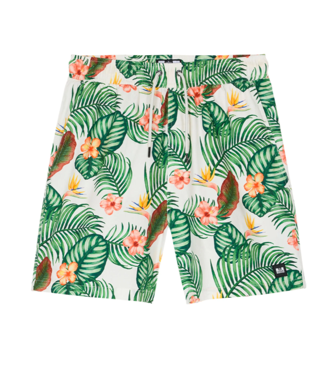 Weekend Offender- White Lotus Print Shorts White