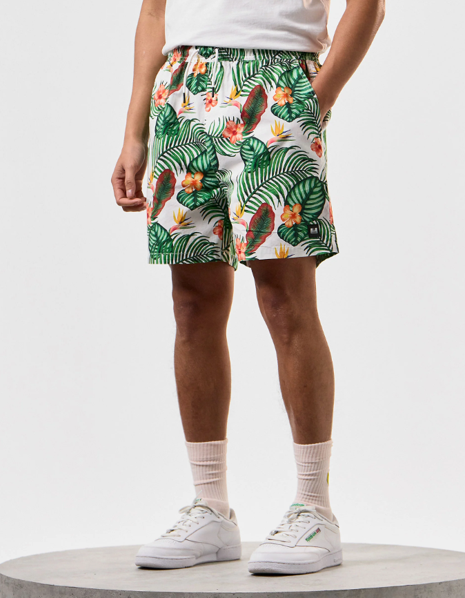 Weekend Offender- White Lotus Print Shorts White