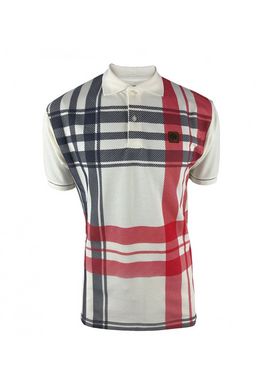 Trojan- TR8868 Oversized Check Panel Polo Shirt Ecru