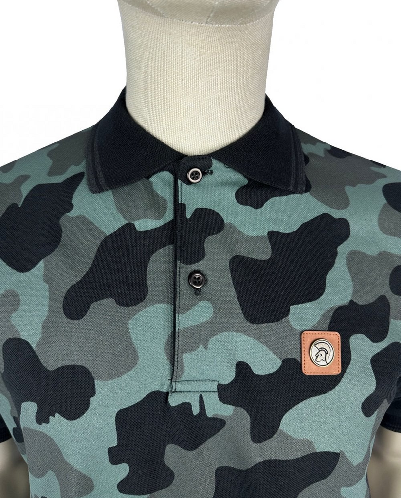 Trojan- TR8873 Camo Panel Pique Polo Shirt Black