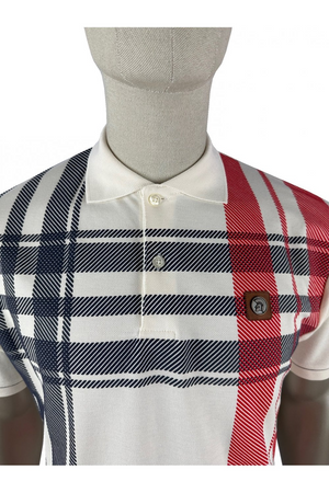 Trojan- TR8868 Oversized Check Panel Polo Shirt Ecru