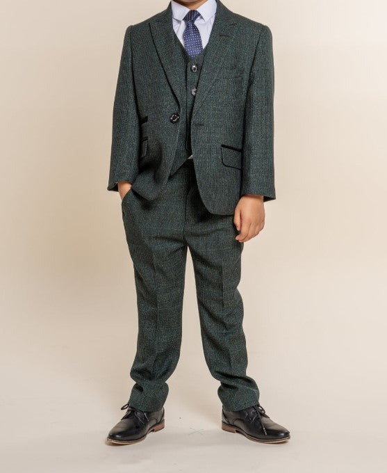 House of Cavani Caridi Olive Check Three Piece Suit - Clothing