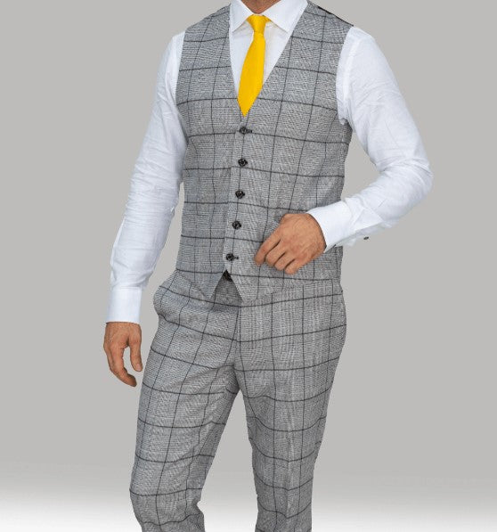 House of Cavani- Ghost Grey/Black Tweed Check Waistcoat
