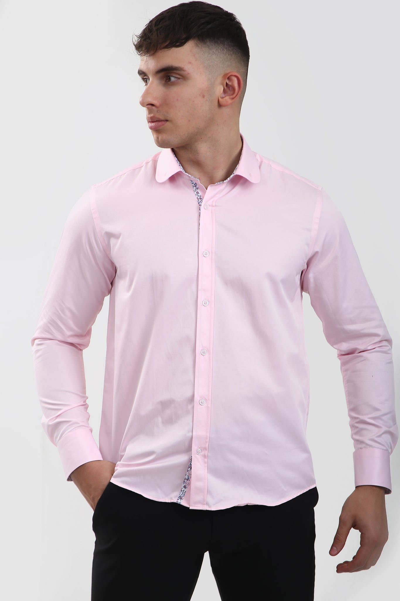 Tom Silk-  Long Sleeve Collar Bar Shirt (White, Pink, Navy, Blue)
