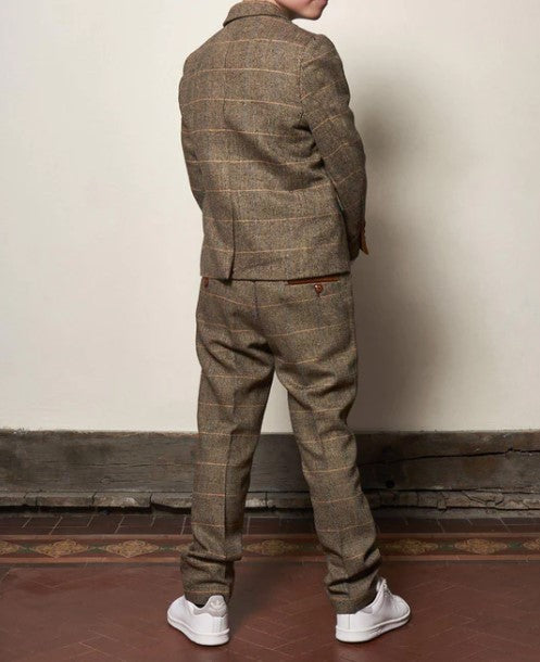 Marc Darcy- Childrens Ted Tan Check Tweed Three Piece Suit